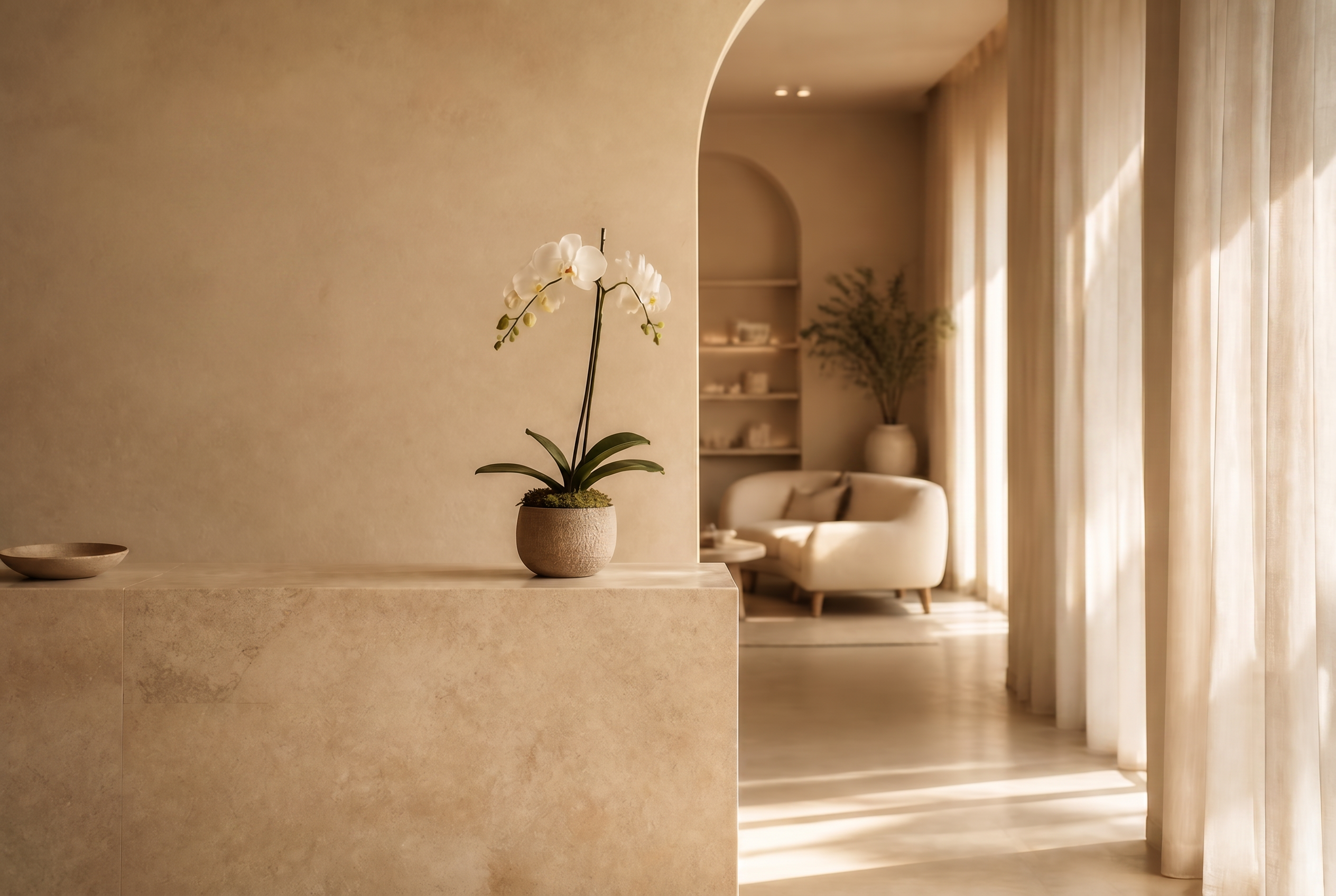 Warm ivory reception at Calia Wellness & Aesthetics